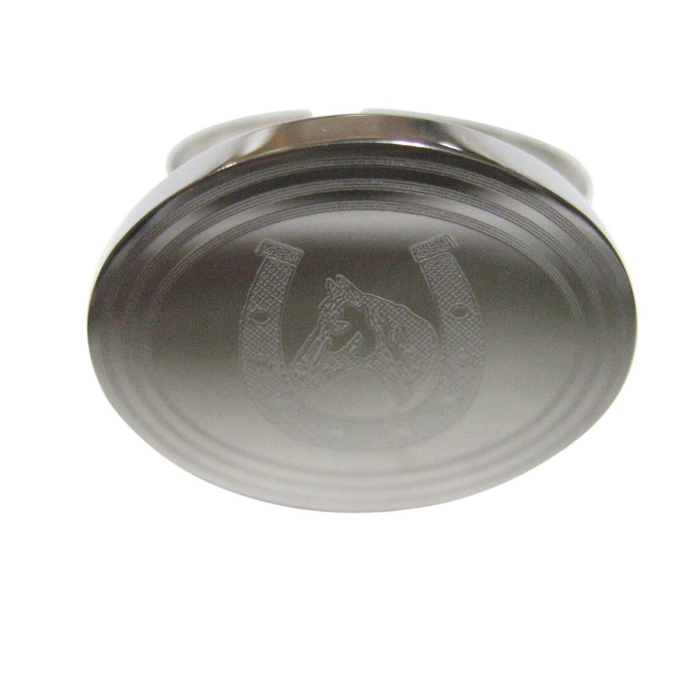 Etched Oval Horse and Horse Shoe Ring